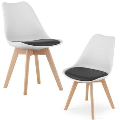 Set 2 Scaune cu Picioare din Lemn de Fag, Sezut din PP si Perna din Piele Ecologica, 49 x 43 x 82 cm, Alb cu Negru — imaginea 6