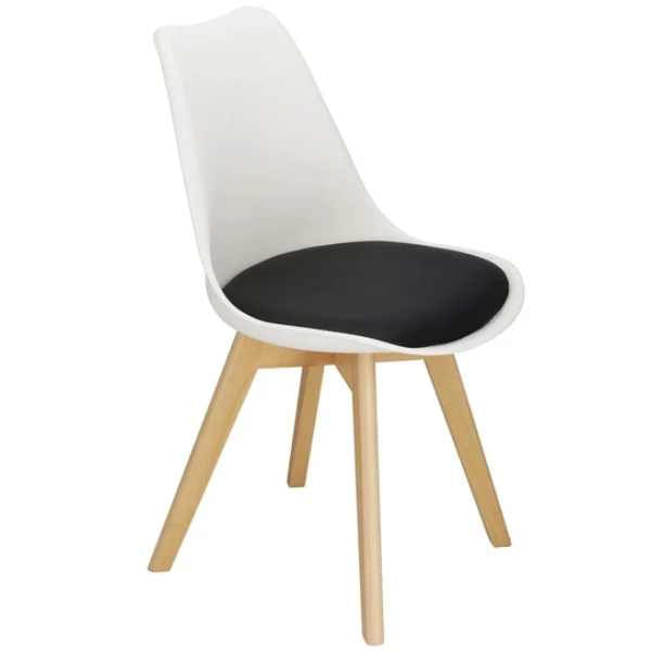 Set 2 Scaune cu Picioare din Lemn de Fag, Sezut din PP si Perna din Piele Ecologica, 49 x 43 x 82 cm, Alb cu Negru — imaginea 10