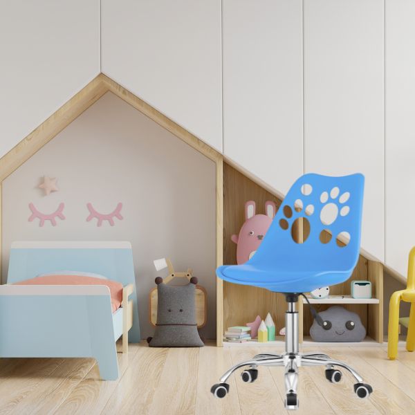 Scaun de Birou, Pivotant si Rotativ, Perna din Piele Ecologica si Sezut din PP, Cadru Metalic, 50 x 57 x 94 cm, Albastru — imaginea 2