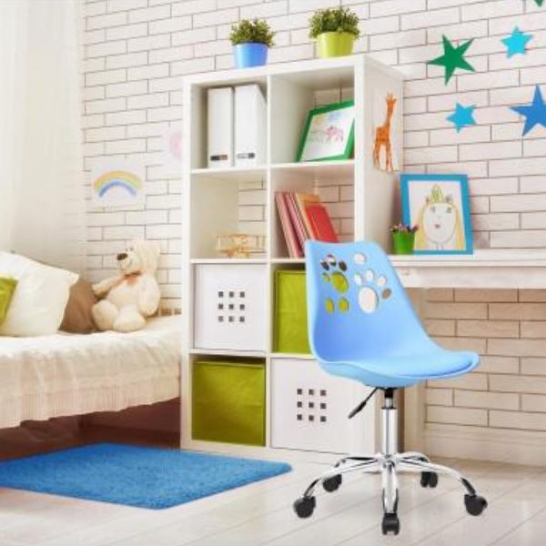 Scaun de Birou, Pivotant si Rotativ, Perna din Piele Ecologica si Sezut din PP, Cadru Metalic, 50 x 57 x 94 cm, Albastru — imaginea 3