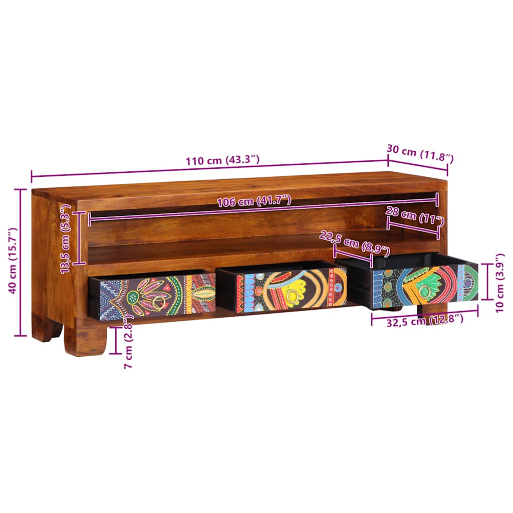 Dulap TV multicolor 110x30x40 din lemn masiv de salcam — imaginea 13