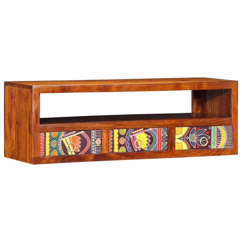 Dulap TV de perete multicolor 90x30x30 din lemn masiv de salcam — imaginea 2