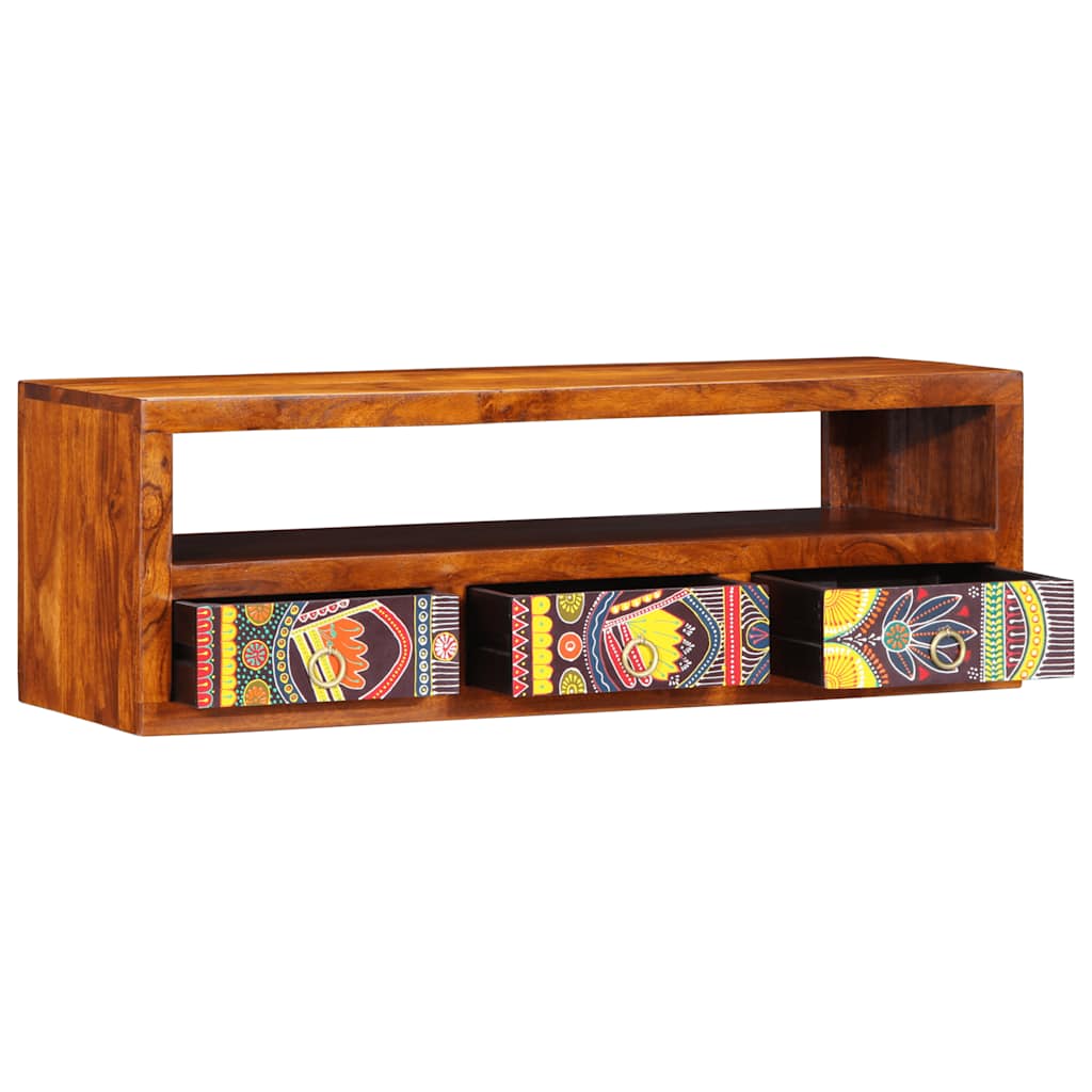 Dulap TV de perete multicolor 90x30x30 din lemn masiv de salcam — imaginea 4