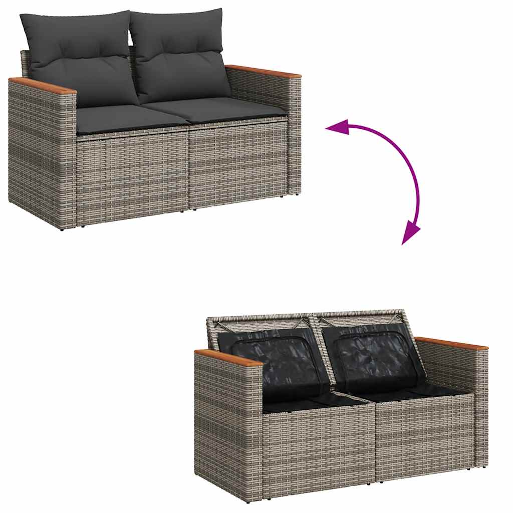 Set canapea de gradina cu perne, 5 piese, poliratan/lemn acacia — imaginea 8