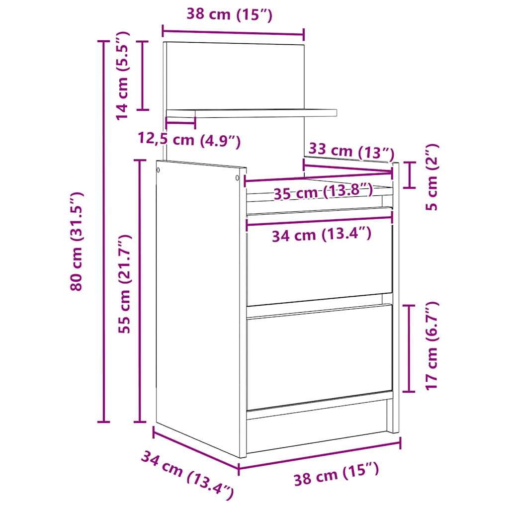 Noptiere cu 2 sertare 2 buc Alb 38x34x80 cm — imaginea 13