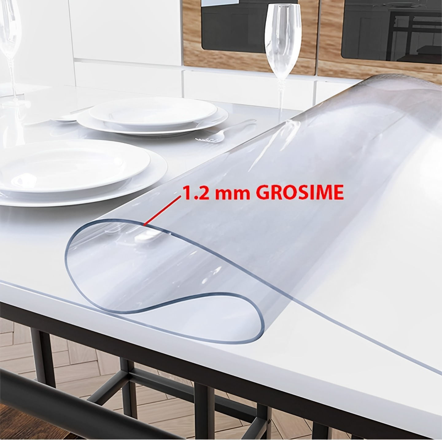 Fata de masa transparenta din silicon, 140x80 cm, grosime 1.2 mm, aspect ca de sticla