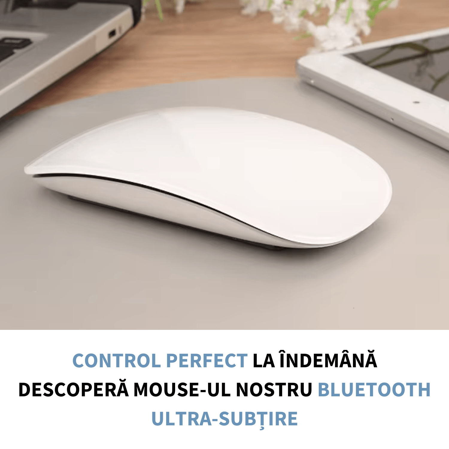Mouse wireless BRAGUS, cu gesturi, ultra-subtire, compatibil cu laptop, telefon sau tableta, din plastic, alb - 1 | YEO