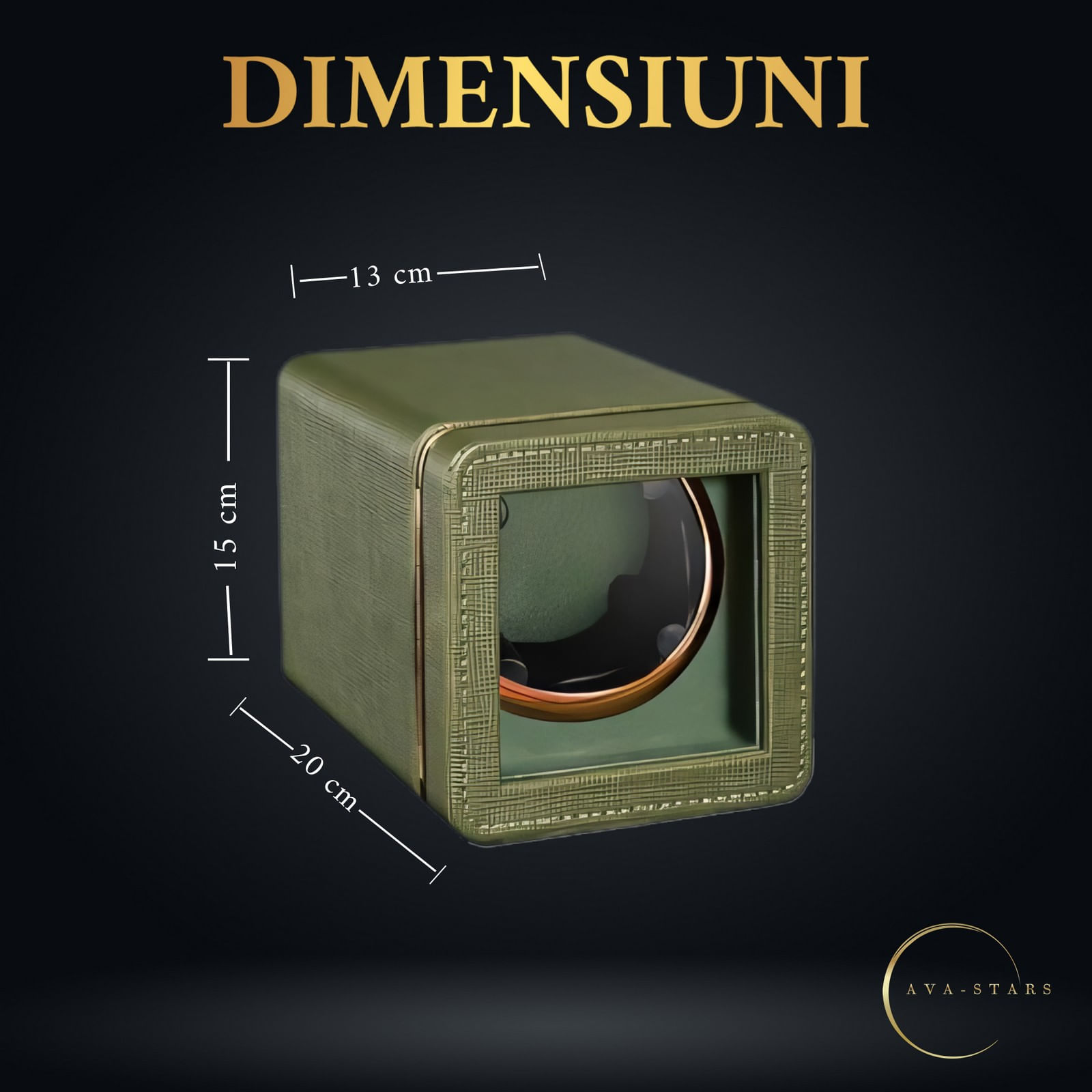 Cutie ceas, Rotator pentru 1 ceas automatic, watch winder 1, Ava-Stars ®, exterior din piele, verde inchis