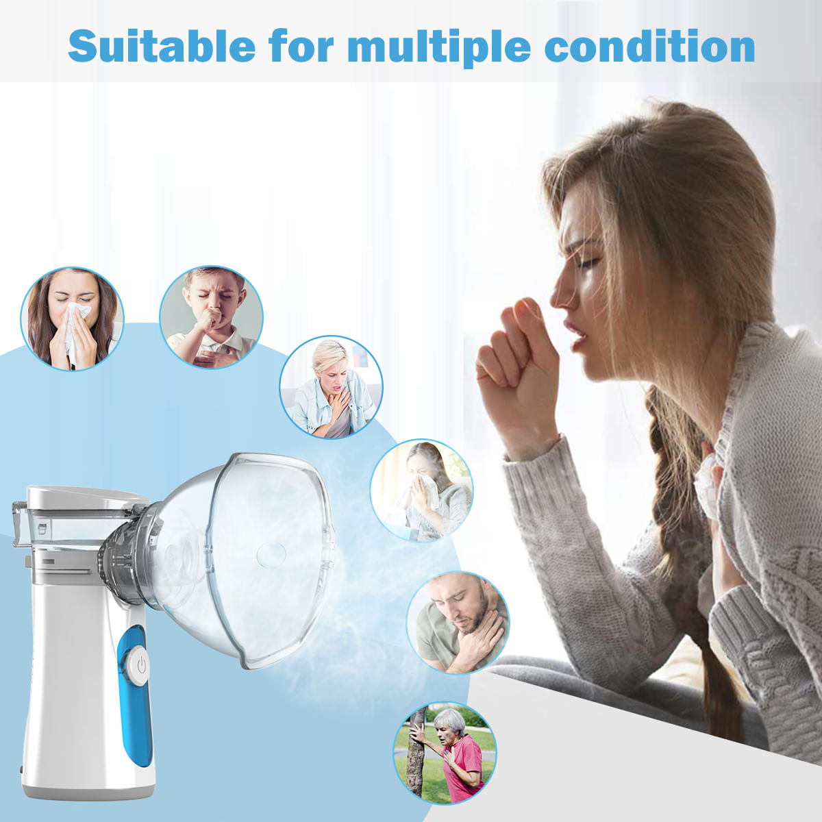 Aparat aerosoli cu ultrasunete VIELLAN, Masca copii si adulti, Portabil, Nebulizator, Tehnologie mesh, USB, Super silentios, Alb - imagine 11