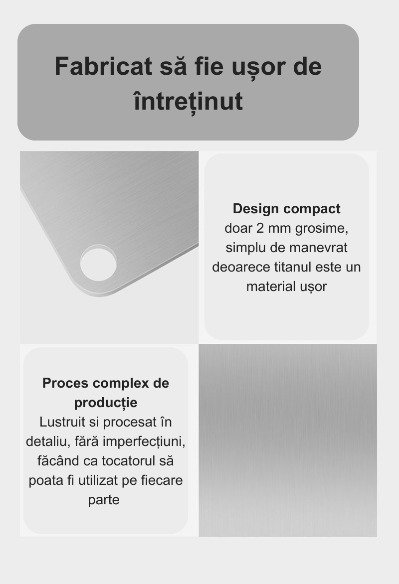 Tocator de bucatarie din titan FOtehniq V4 36x25x0.2 cm, fara miros, usor de curatat, potrivit pentru masina de spalat vase - 2 | YEO