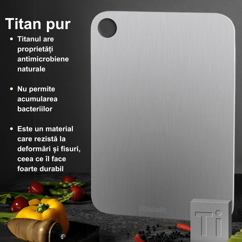 Tocator de bucatarie din titan FOtehniq V4 36x25x0.2 cm, fara miros, usor de curatat, potrivit pentru masina de spalat vase