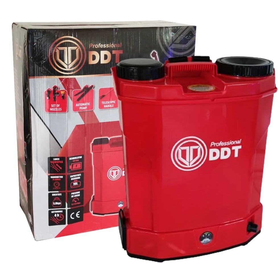 Pompa de stropit cu acumulator DDT Profesional 16 L, 12 V, 2.3 MPA, Complet accesorizata