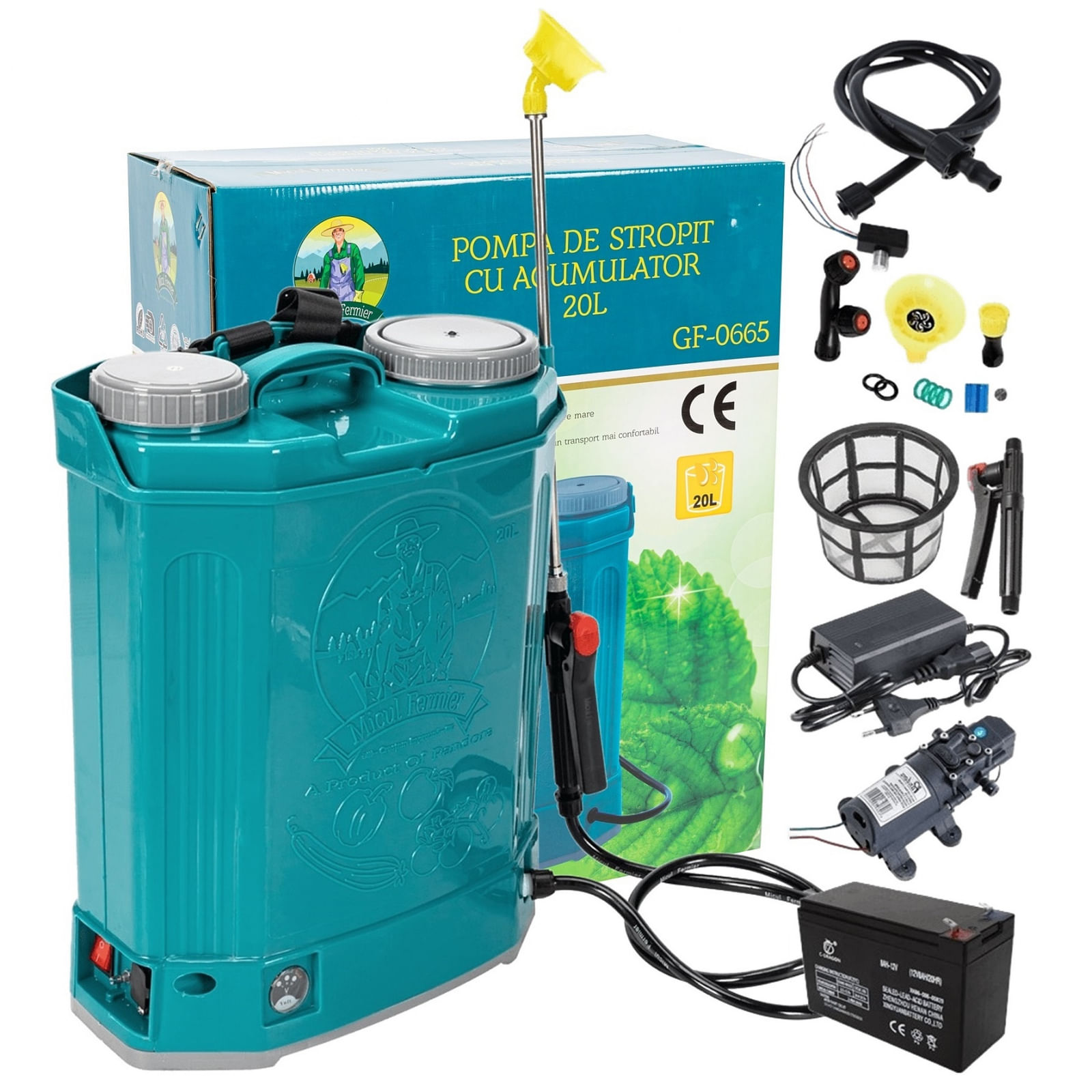 Pompa de stropit cu acumulator Micul Fermier 20 L, 12 V, 2.3 MPA, Complet accesorizata - 4 | YEO