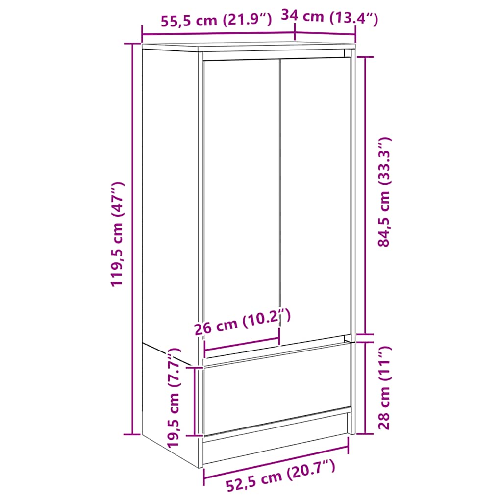 Dulap cu sertar Stejar Sonoma 55,5x34x119,5 cm Lemn prelucrat - imagine 13