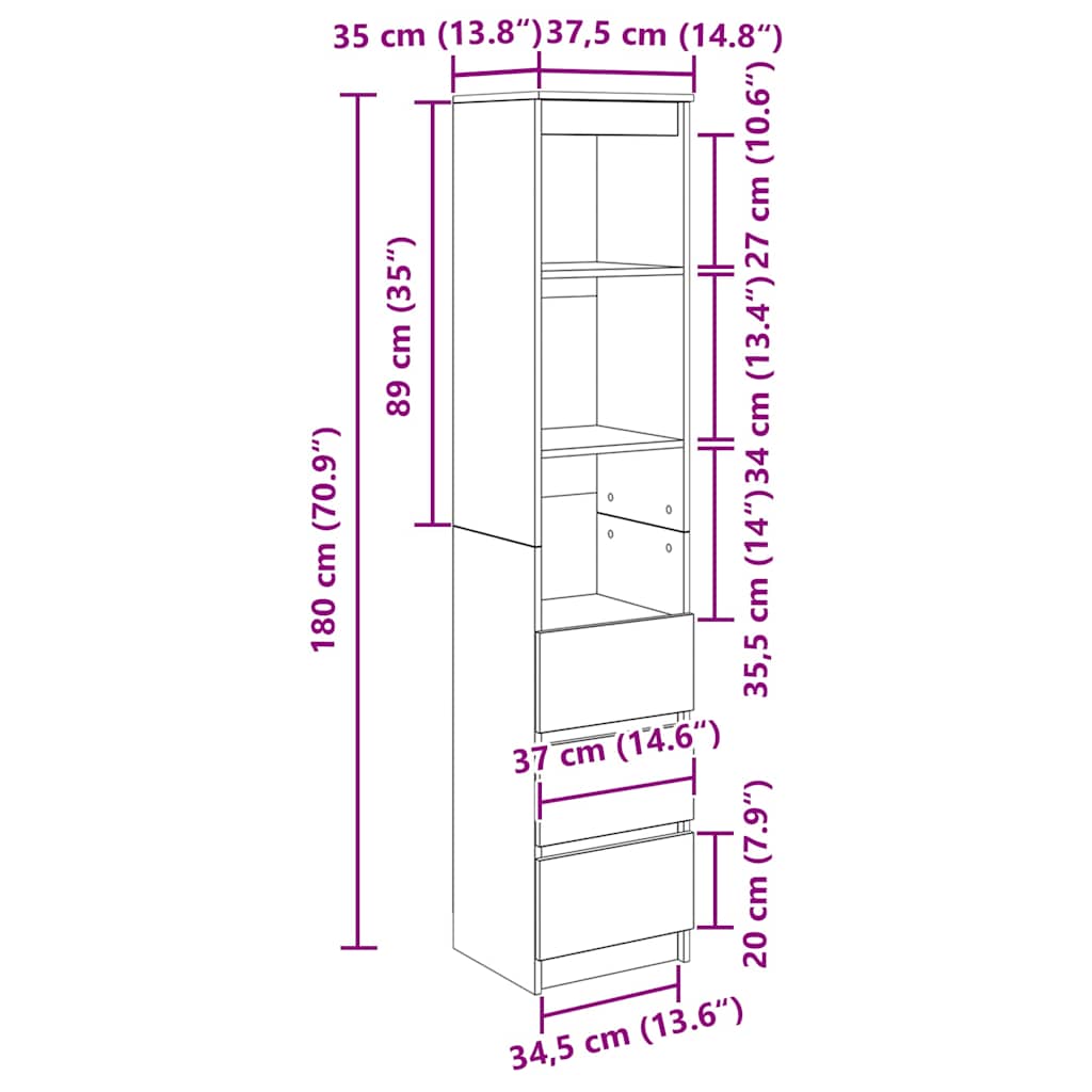 Dulapuri gri Sonoma 37,5x35x180 cm Lemn prelucrat — imaginea 12