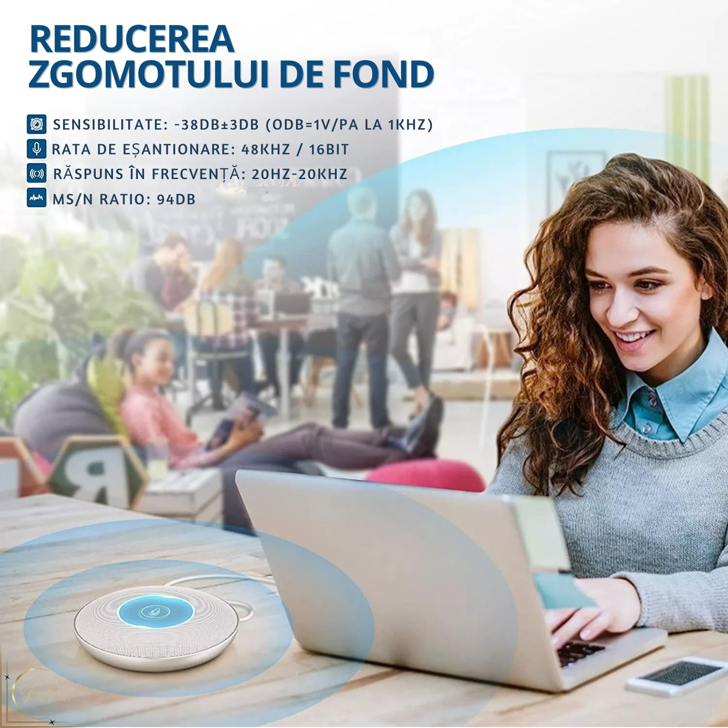 Microfon PC Conferinta Profesional ,Condensator, Omni-directional, USB, CR|G®WM10, Portabil, Metalic, Alb