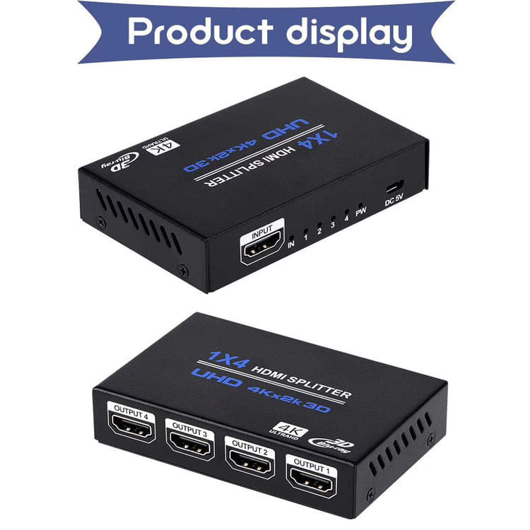 Splitter HDMI 1x4 4K cu Amplificator Staryon® 1 In 4 Out HDMI - HDMI 1.4b, Suport 3D, Alimentare 5V/2A, Negru - 3 | YEO