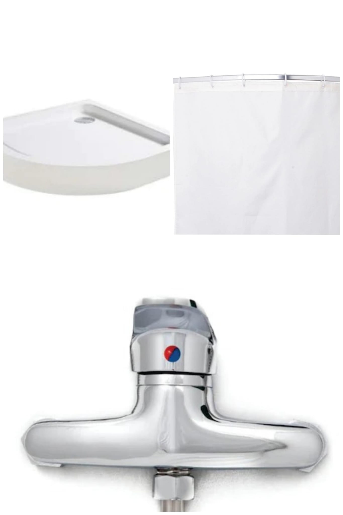 Set Cadita de dus 90x90 semirotunda, baterie cabina dus, perdea de dus alba, sifon cadita si bara de dus semirotunda — imaginea 3