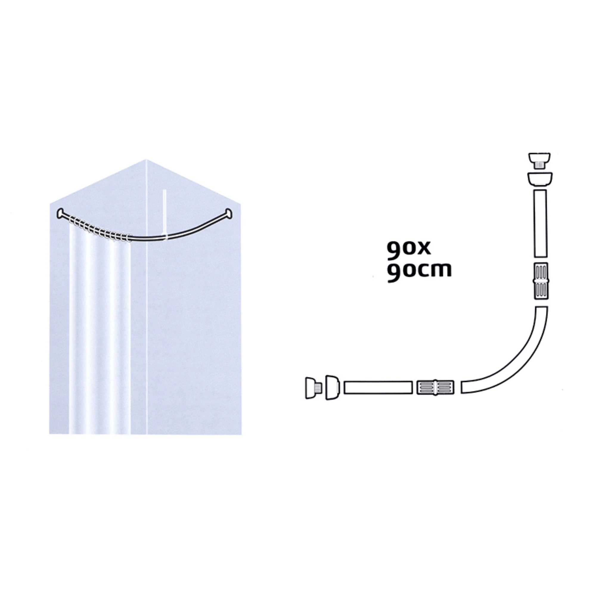Set Cadita de dus 80x80 semirotunda, baterie cabina dus, perdea de dus alba, sifon cadita si bara de dus semirotunda — imaginea 5
