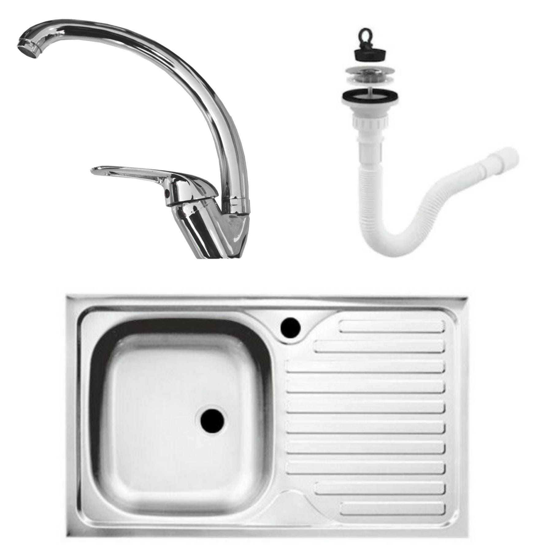 Set chiuveta masca,inox anticalcar,cuva stanga,Raulconstruct,80x50 cm,baterie lebada cu sifon de scurgere — imaginea 4
