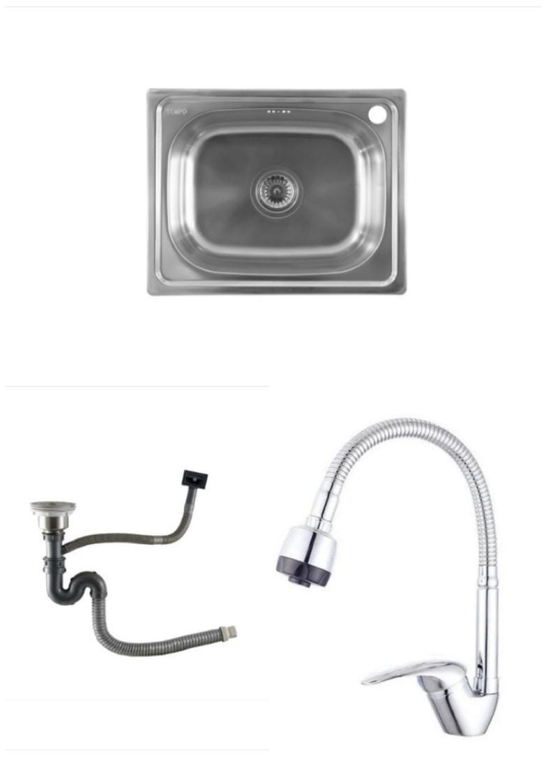 Set Chiuveta blat, 40x50, inox, cuva patrata, baterie lebada flexibila, sifon scurgere cap mare cu preaplin de 9mm — imaginea 3