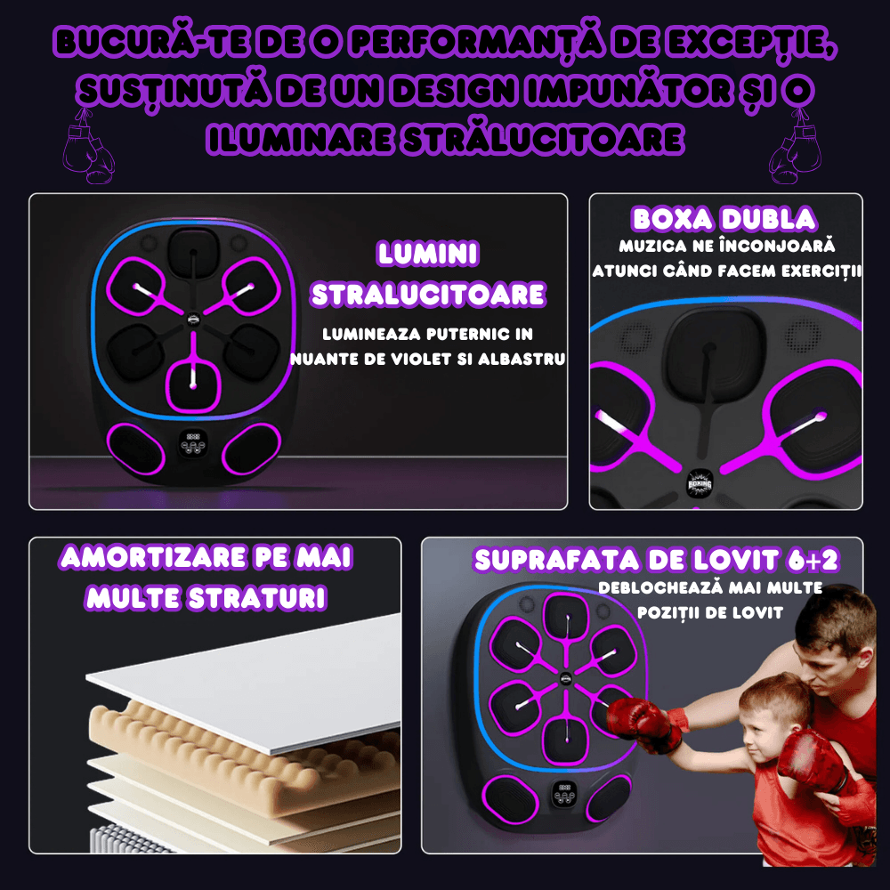 Tinta lovituri Box, Danesso®, Difuzor Dublu incorporat, Conexiune Bluetooth, Manusi Incluse, Pentru Copii si Adulti - 2 | YEO