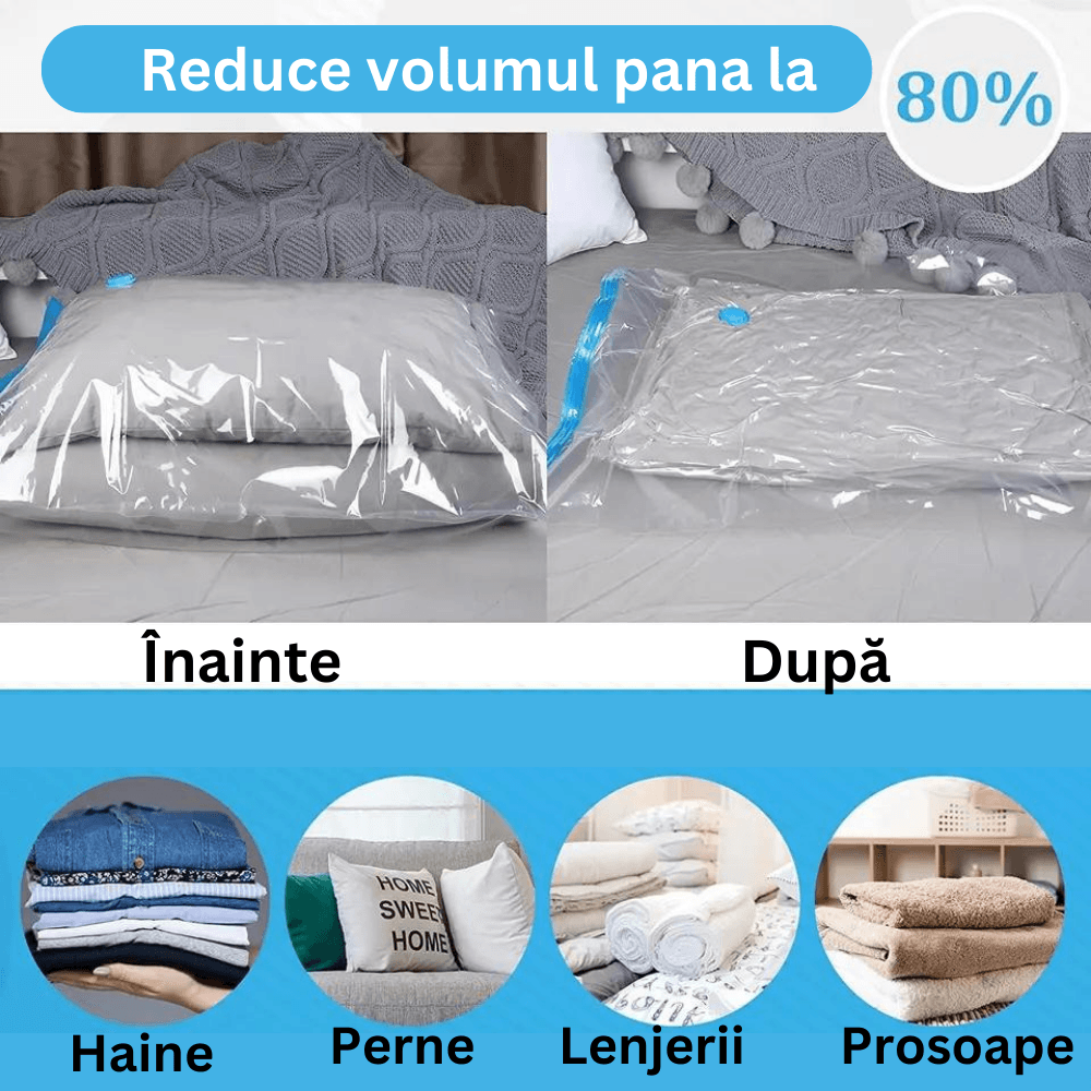 Set 12 saci vidat haine cu pompa, Danex, pilote, perne, usor de folosit, marimi diferite, Transparent