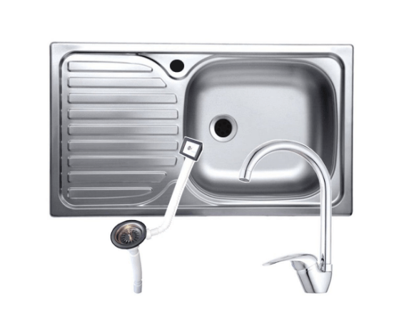 Set chiuveta blat plus baterie lebada si sifon ,inox,cuva dreapta ,42x76 cm,anticalcar cu izolatie,preaplin — imaginea 2