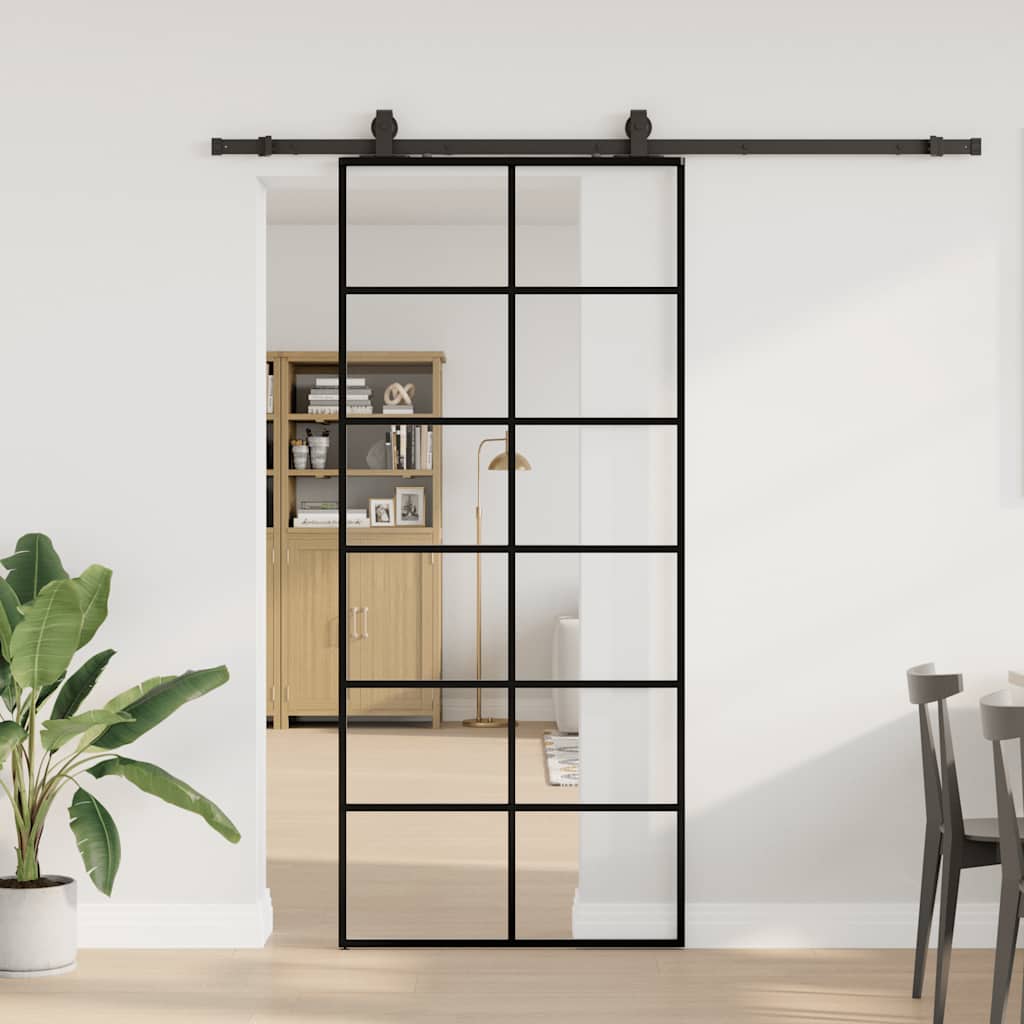Usa glisanta cu set de feronerie neagra 90x205 cm Sticla ESG — imaginea 2