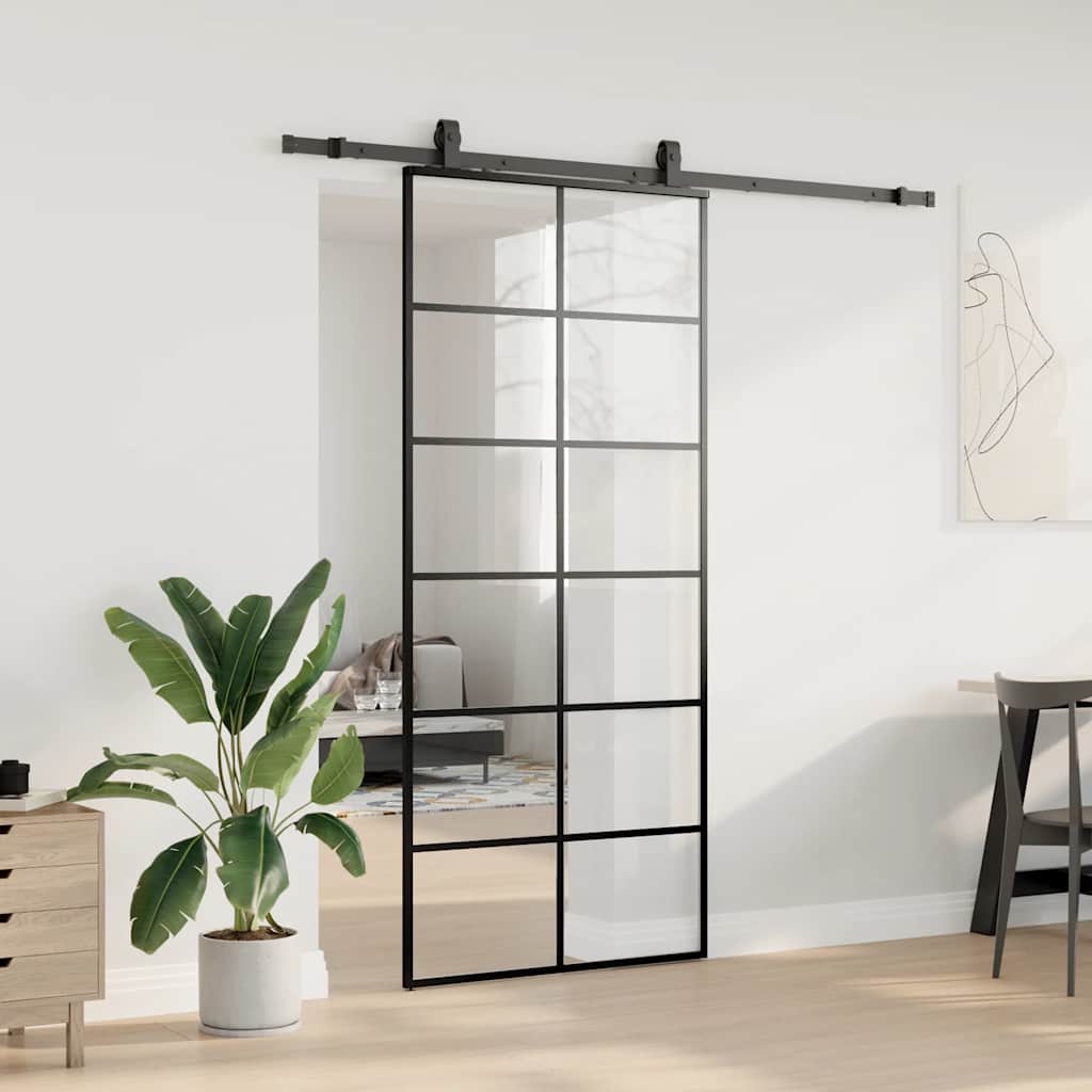 Usa glisanta cu set de feronerie neagra 90x205 cm Sticla ESG — imaginea 3