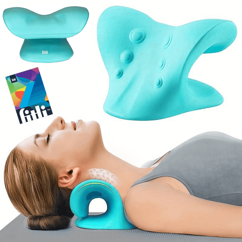 Perna relaxanta pentru gat si umeri, dispozitiv de tractiune cervicala pentru ameliorarea durerii, perna chiropractica, Turcoaz
