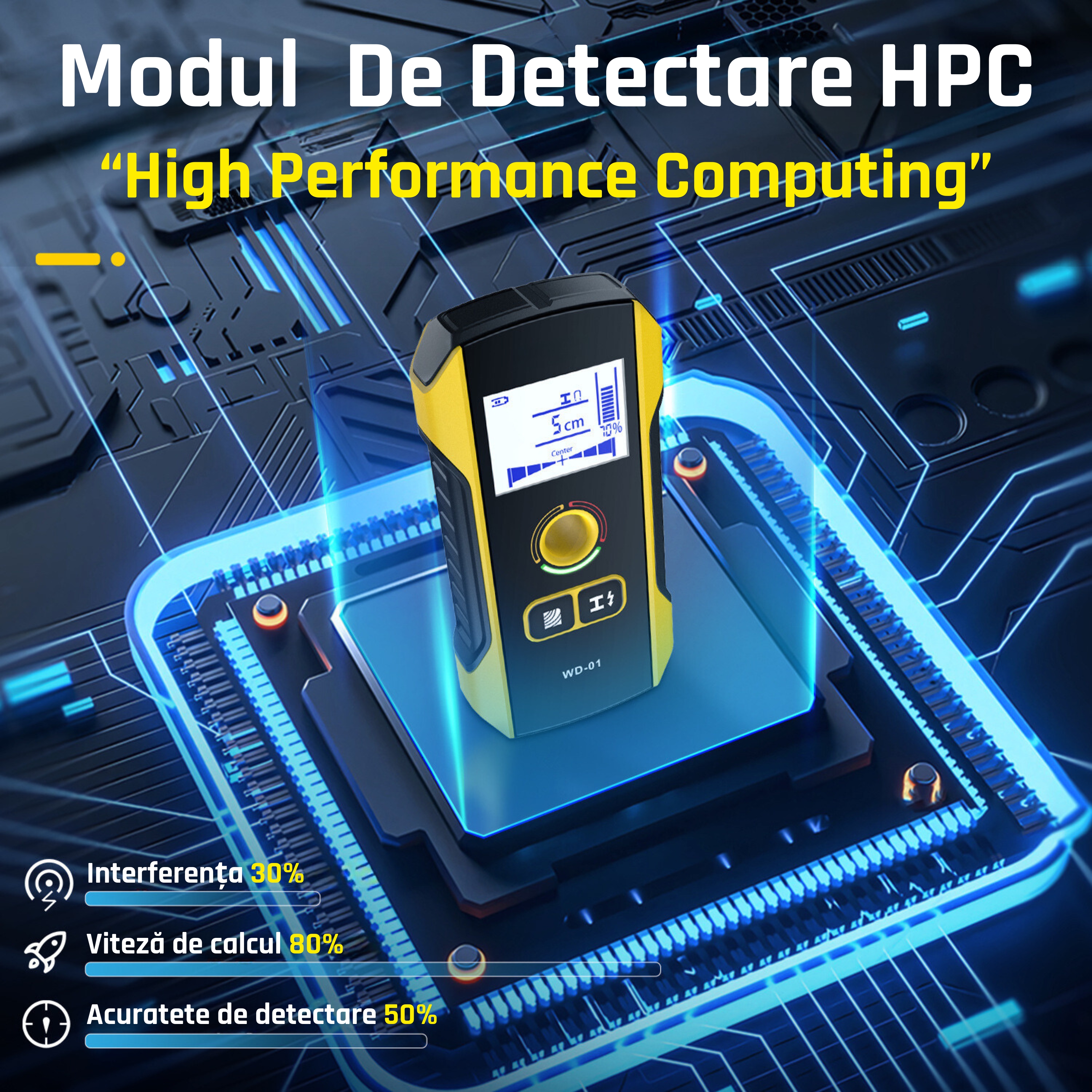 Detector Digital Cabluri, Lemn, Tevi in Perete TAITAVA WD-01, Adancime 120mm, Afisaj Digital, LED, Galben - 3 | YEO