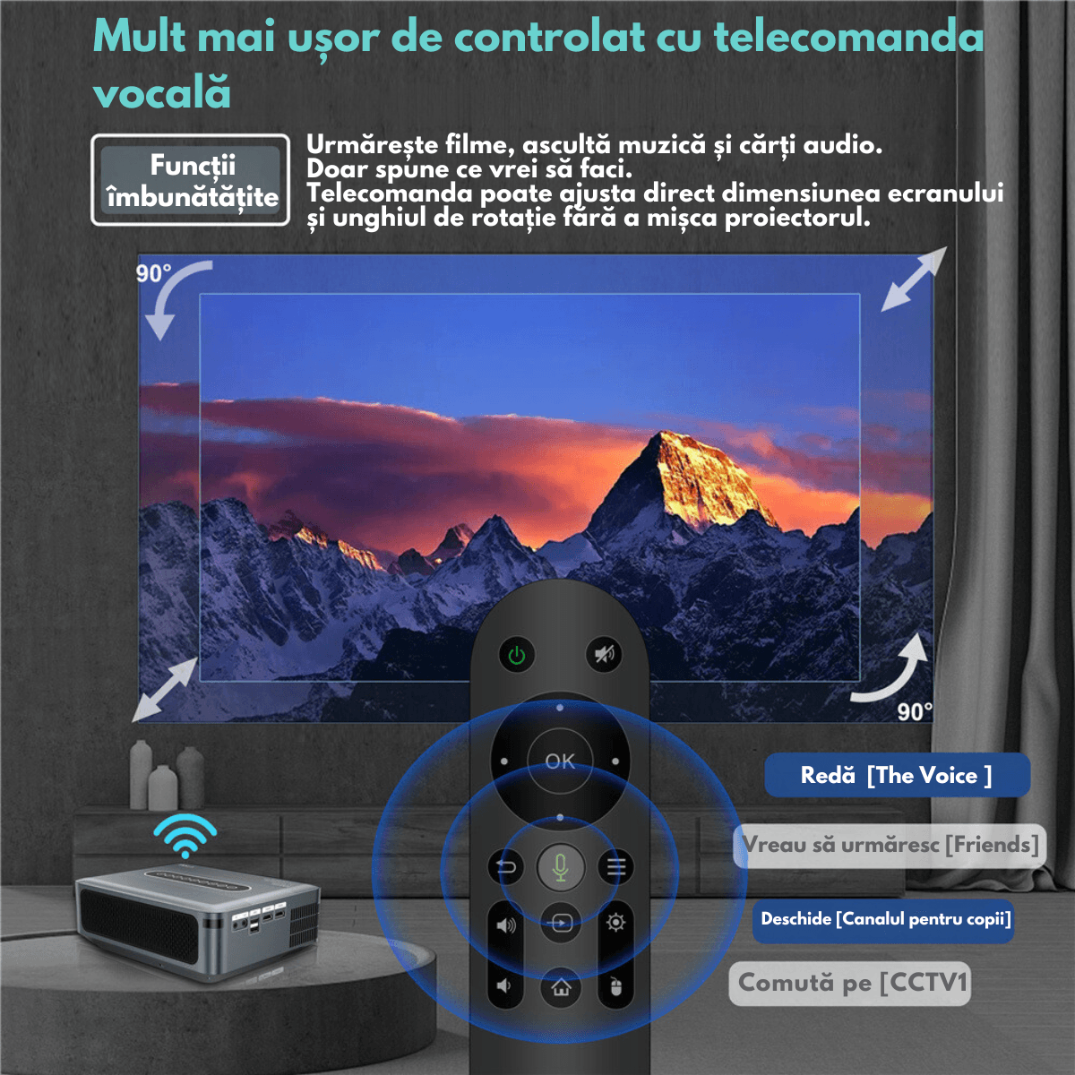 Videoproiector portabil Full HD, Android 9.0 Wi-Fi & Bluetooth, 12 000 Lumeni, Rezolutie 1920x1080 HD, Suport 4K/8K - 1 | YEO