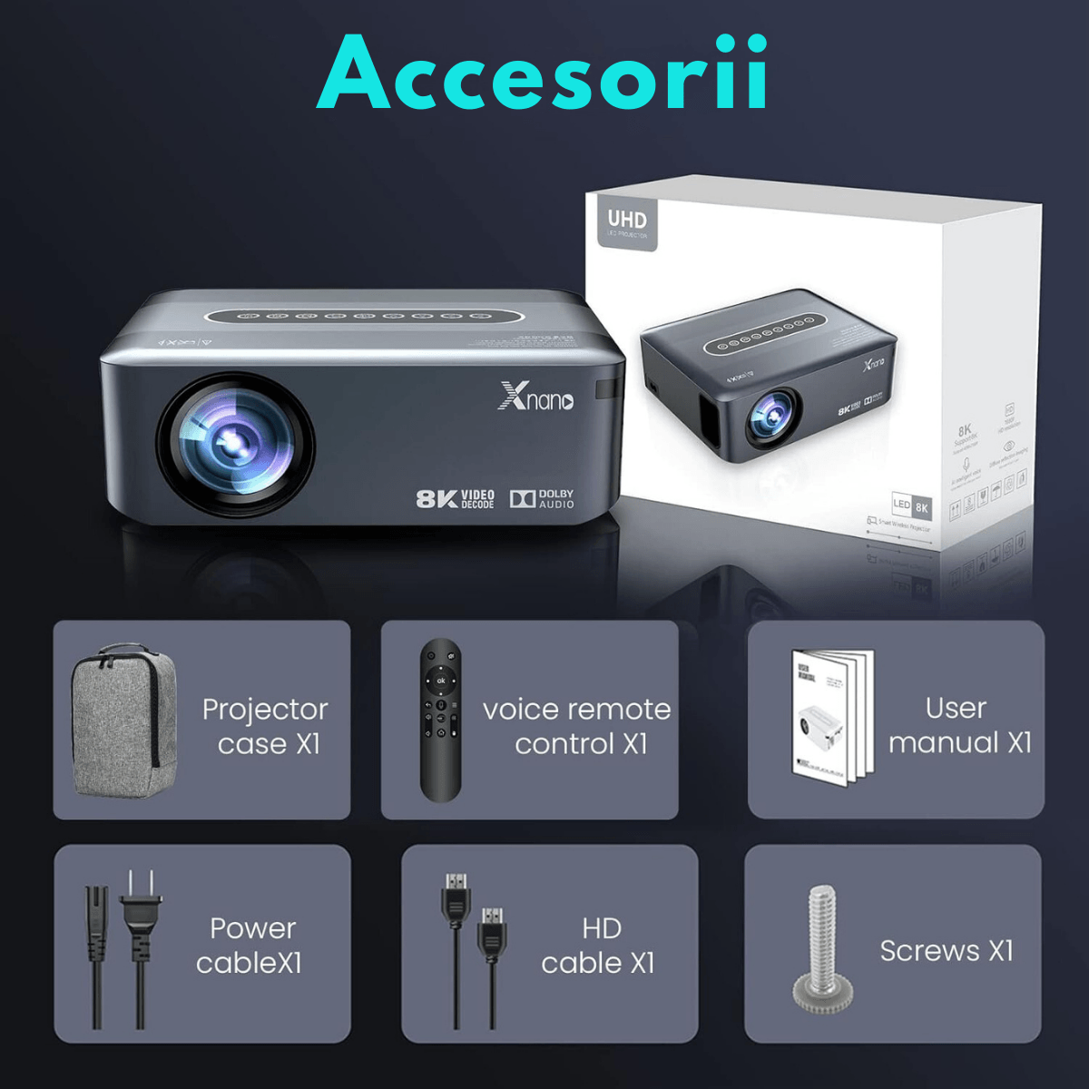 Videoproiector portabil Full HD, Android 9.0 Wi-Fi & Bluetooth, 12 000 Lumeni, Rezolutie 1920x1080 HD, Suport 4K/8K - 4 | YEO