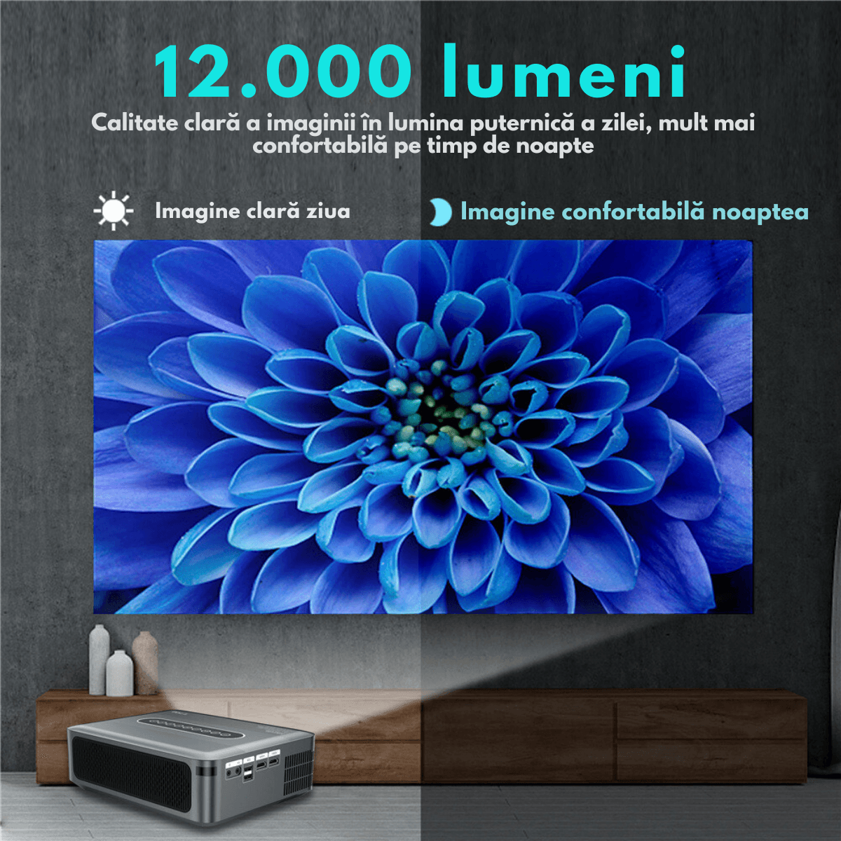 Videoproiector portabil Full HD, Android 9.0 Wi-Fi & Bluetooth, 12 000 Lumeni, Rezolutie 1920x1080 HD, Suport 4K/8K - imagine 8