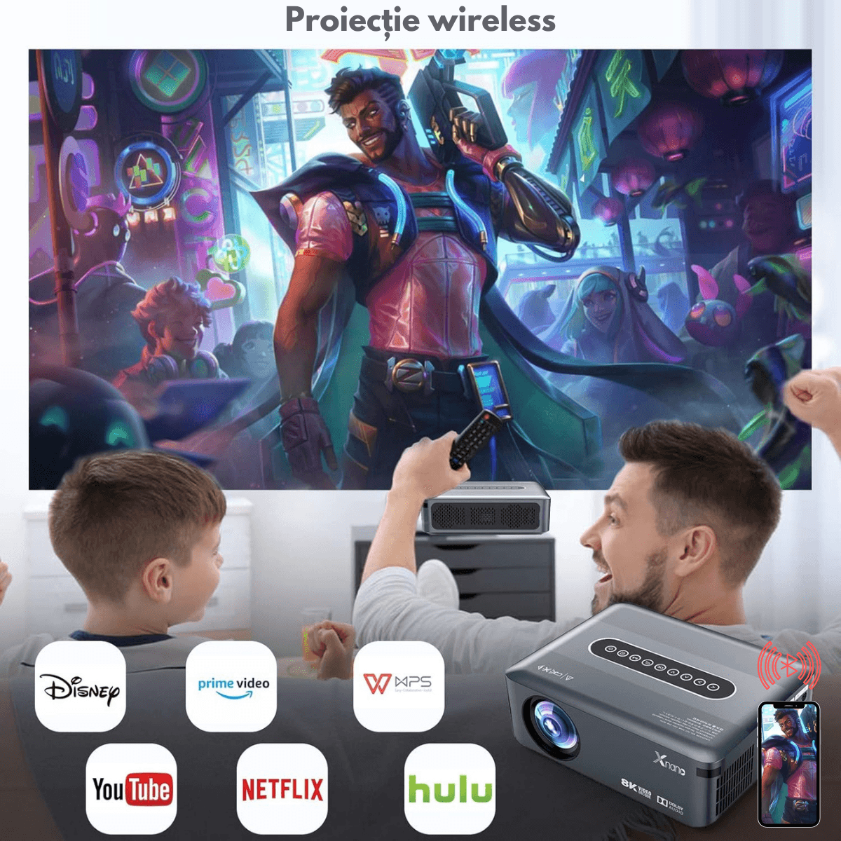 Videoproiector portabil Full HD, Android 9.0 Wi-Fi & Bluetooth, 12 000 Lumeni, Rezolutie 1920x1080 HD, Suport 4K/8K - imagine 11