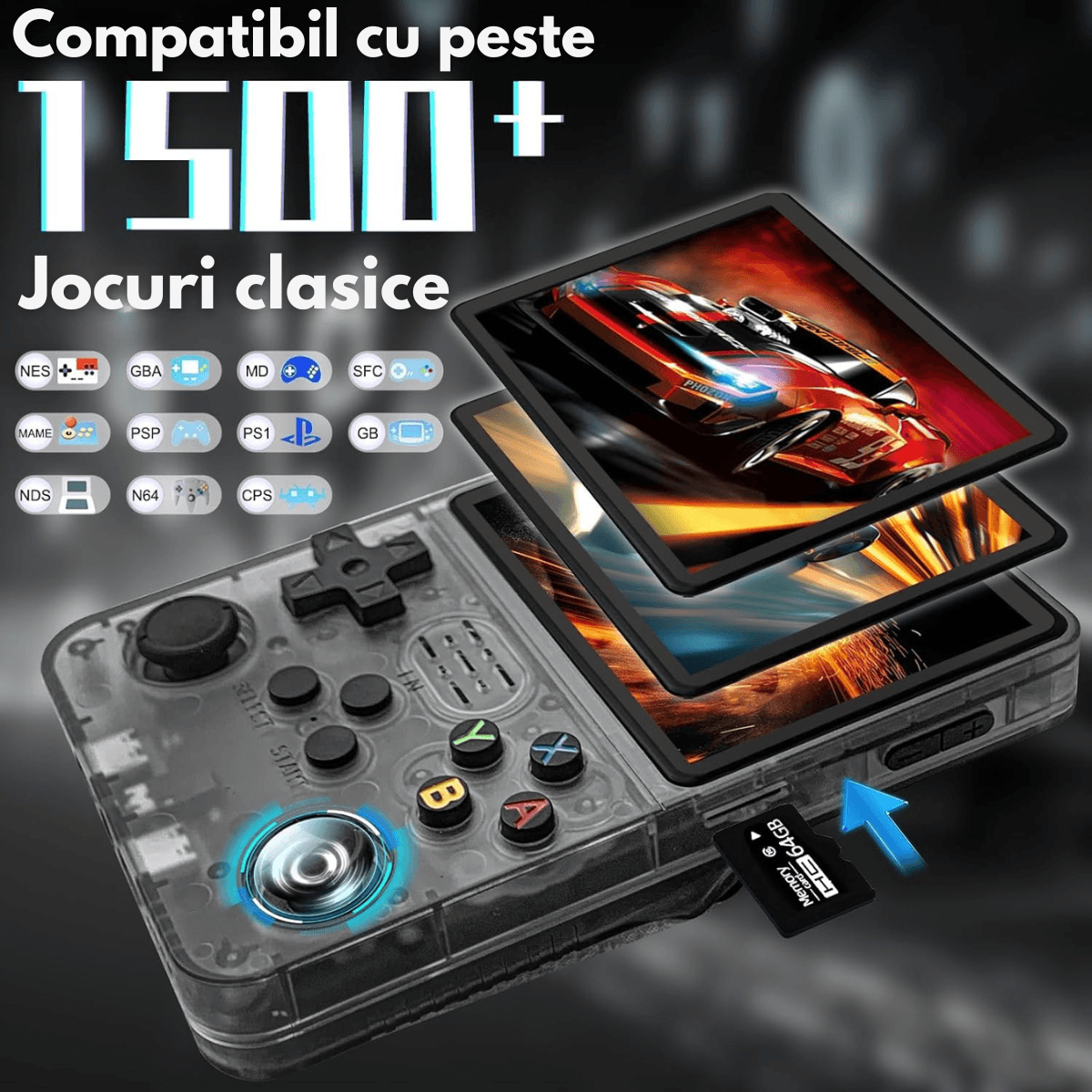 Consola Gaming portabila cu 15.000+ Jocuri Clasice, VisionHub®, Ecran HD 3.5'', 128GB Stocare, Multiplayer Wireless