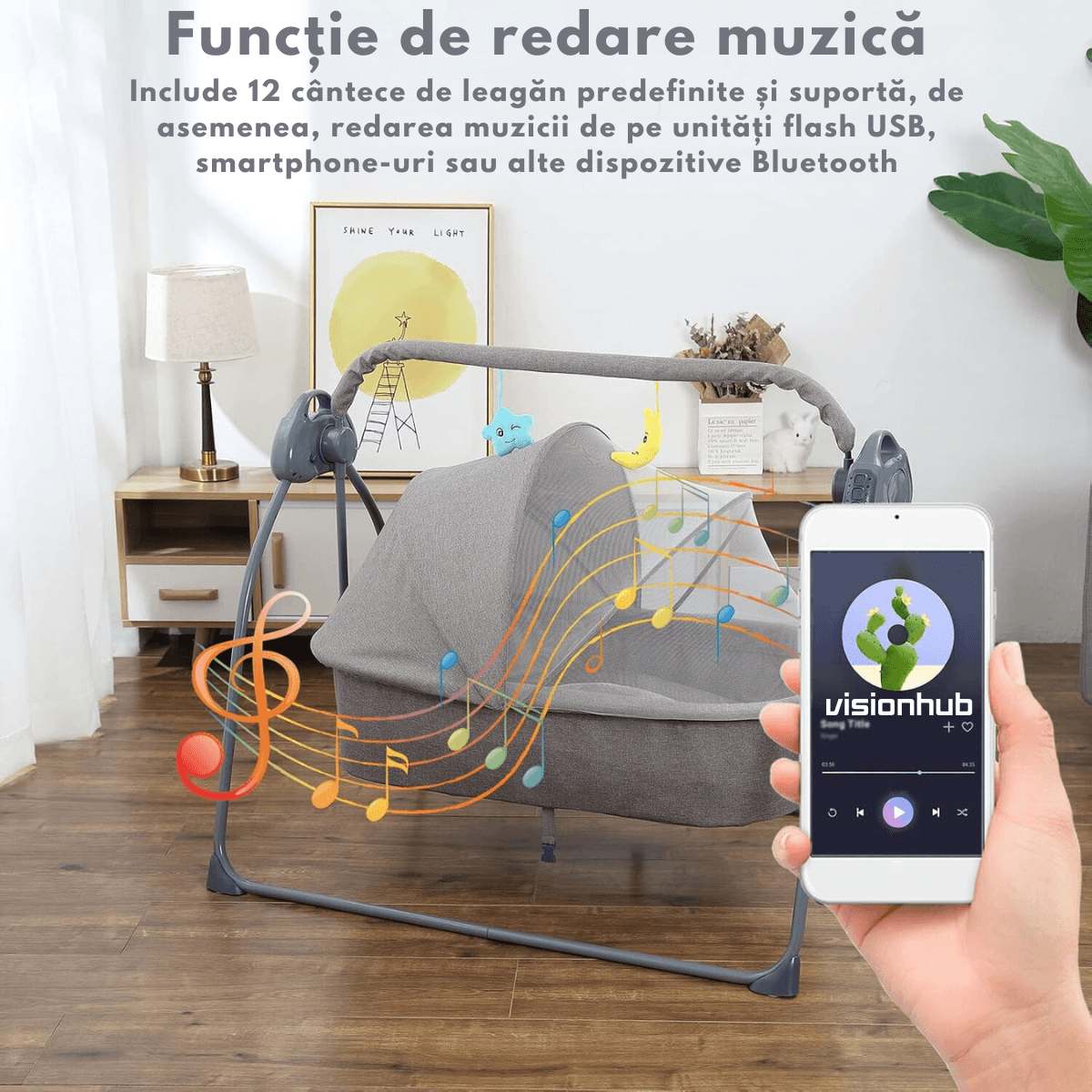 Patut Electric pentru Bebelusi cu Functie de Leganare Automata, 5 Viteze Ajustabile, Temporizator Inteligent 8-60 Min - 2 | YEO