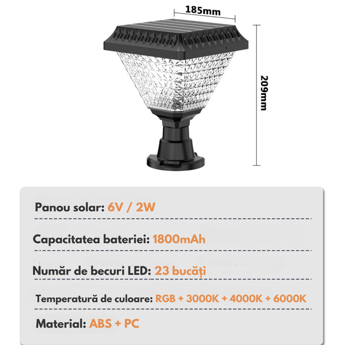 Lumina Solara de Gradina pentru Stalpi-Gard,cu 6 culori RGB si 3 moduri de iluminare Neutru/Cald/Rece, Rezistenta la Apa - 2 | YEO
