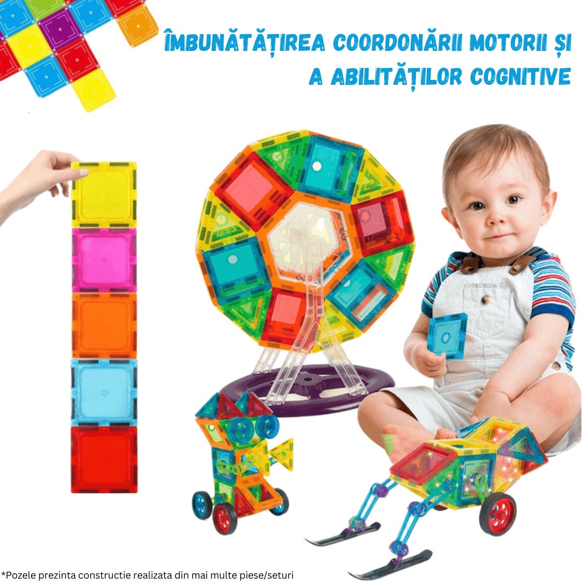 Set de Constructie, Magnetic Tiles 3D, 22 Piese colorate, Jucarie Creativa si Educationala STEM VisionHub® - 4 | YEO