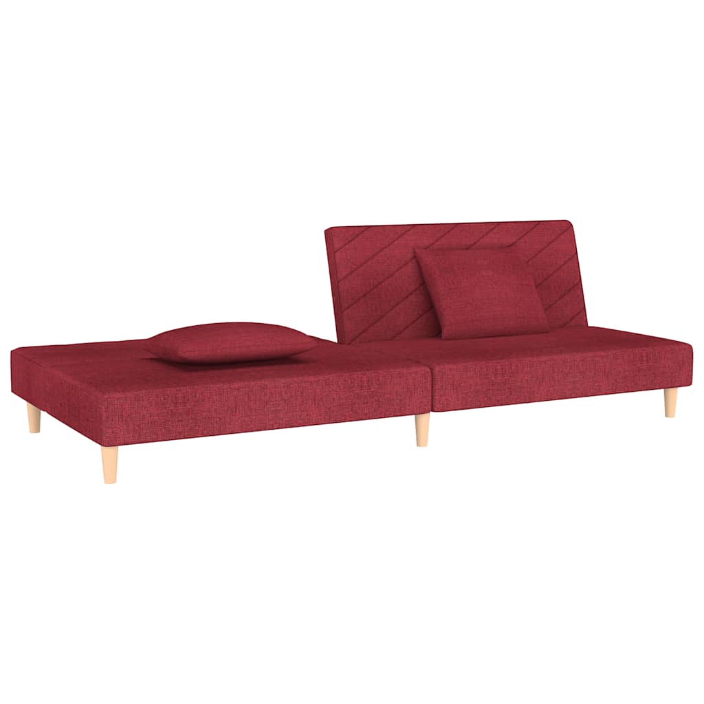 Canapea extensibila cu 2 locuri, 2 perne, rosu vin, textil — imaginea 4