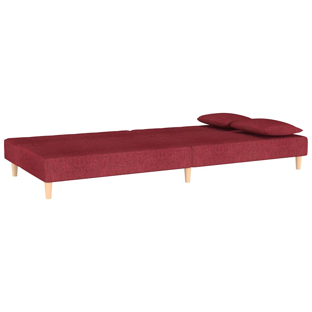 Canapea extensibila cu 2 locuri, 2 perne, rosu vin, textil — imaginea 6