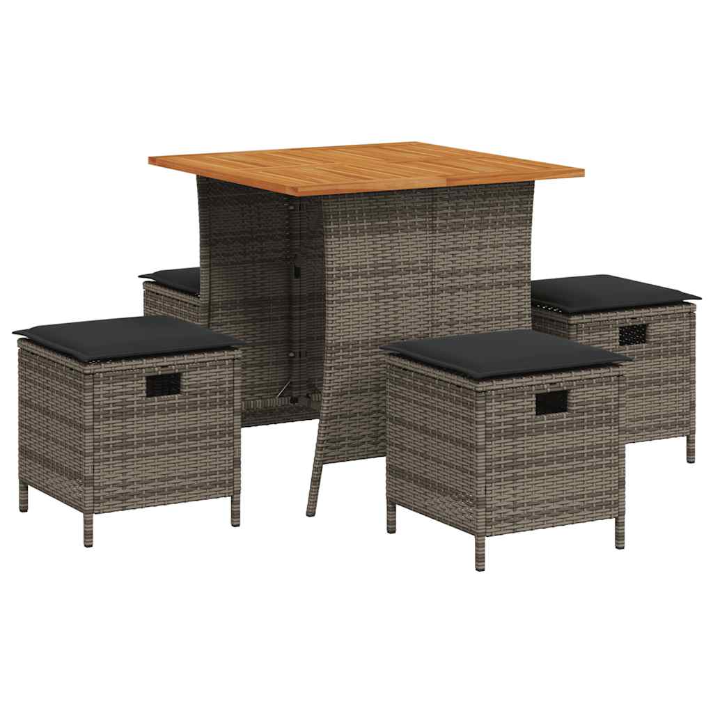 Set mobilier de gradina cu perne, 5 piese, gri, poliratan