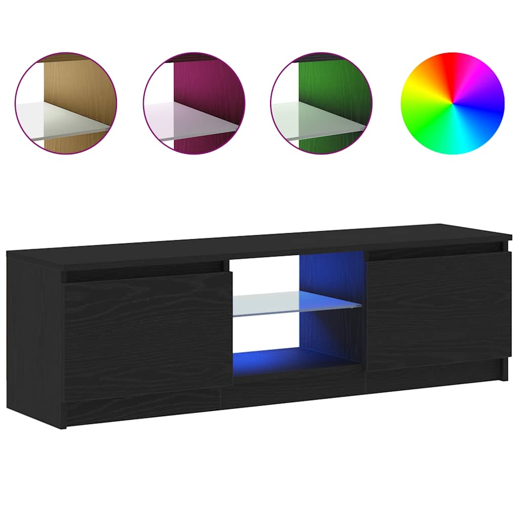 Dulap TV cu LED stejar negru 120x30x36cm lemn prelucrat
