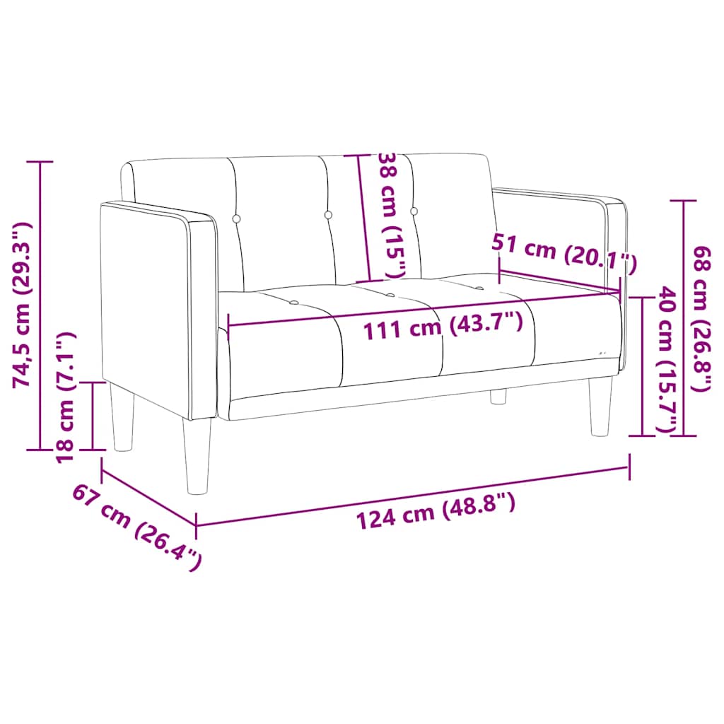 Canapea loveseat, albastru, 111 cm, catifea — imaginea 8