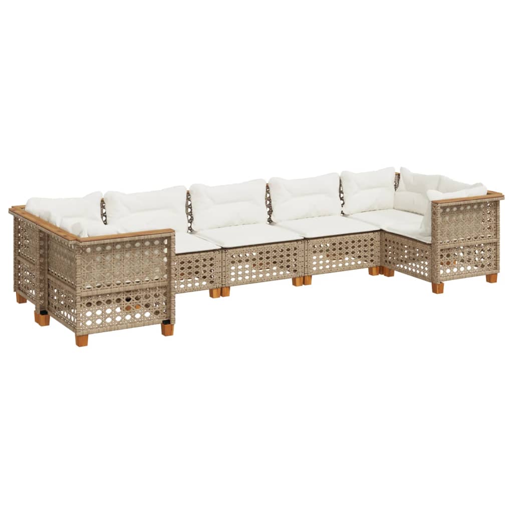 Set canapele de gradina, 7 piese, cu perne, bej, poliratan