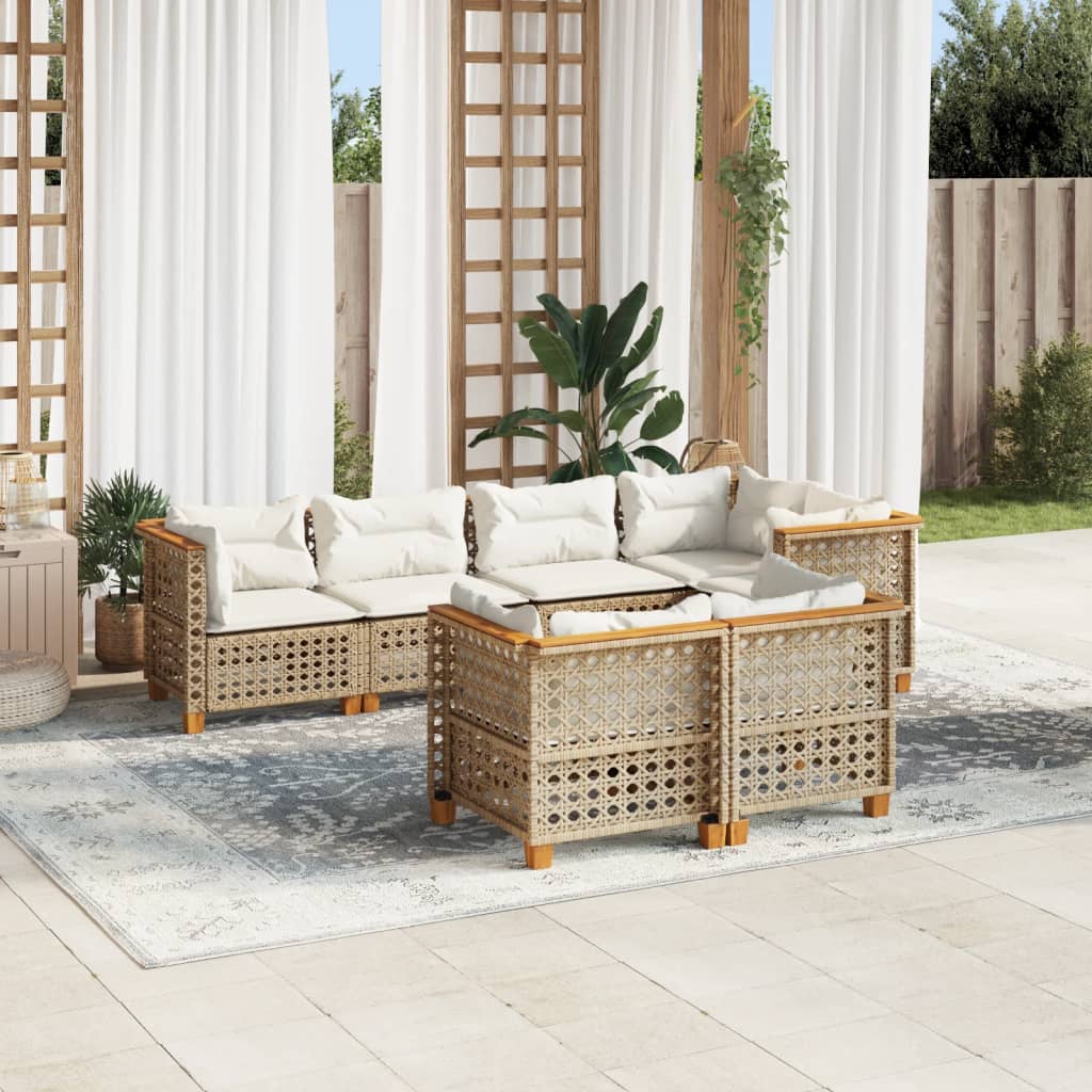 Set canapele de gradina, 7 piese, cu perne, bej, poliratan — imaginea 2