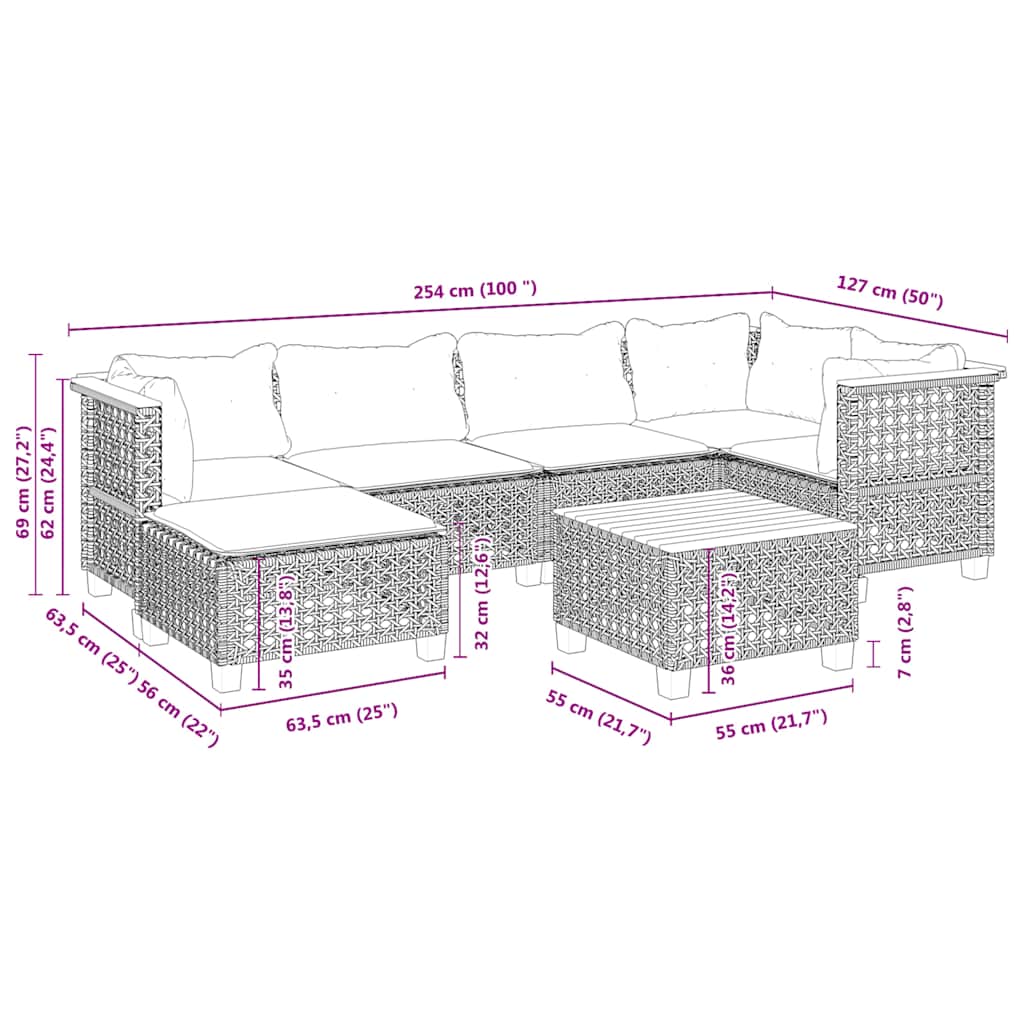 Set canapele de gradina, 7 piese, cu perne, bej, poliratan — imaginea 10