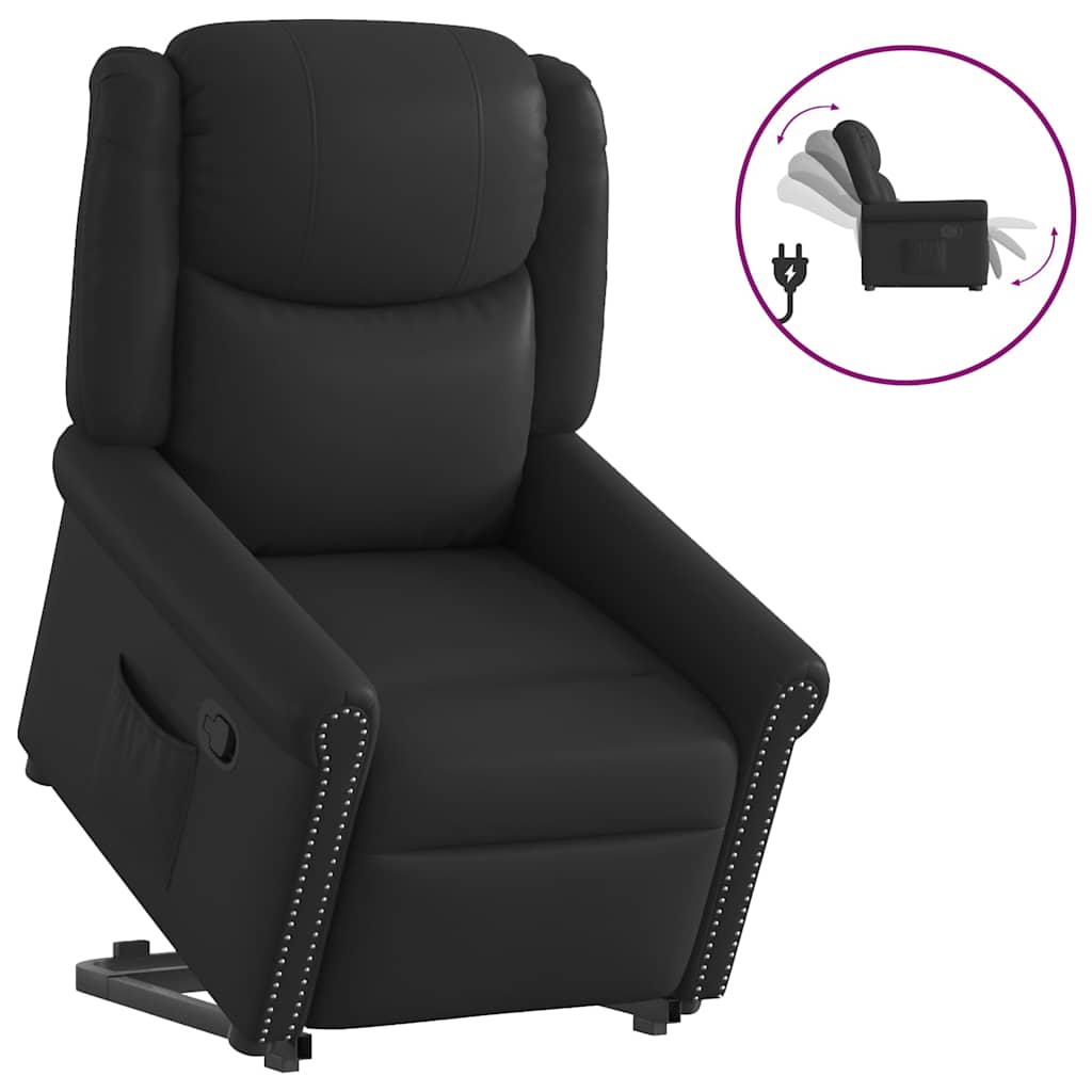 Fotoliu rabatabil vertical din piele artificiala neagra lucioasa — imaginea 9