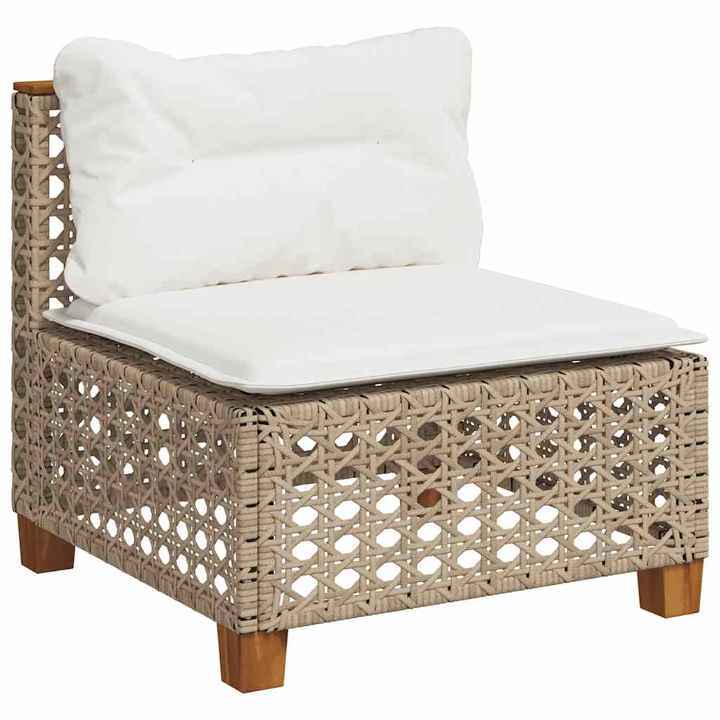 Set canapele de gradina, 9 piese, cu perne, bej, poliratan — imaginea 4